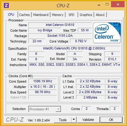 Процесор Intel Celeron G1610: опис, характеристики і відгуки Процесор Intel Celeron G1610: опис, характеристики і відгуки